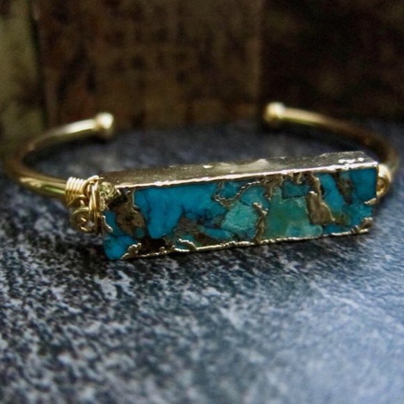 Raw Turquoise Stone Cuff Bracelet - Picture 6 of 6